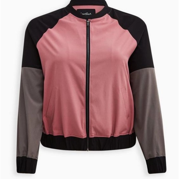 Torrid LoveSick Color Block Bomber - Stretch Woven Mauve Wash Size 2 - Picture 4 of 9
